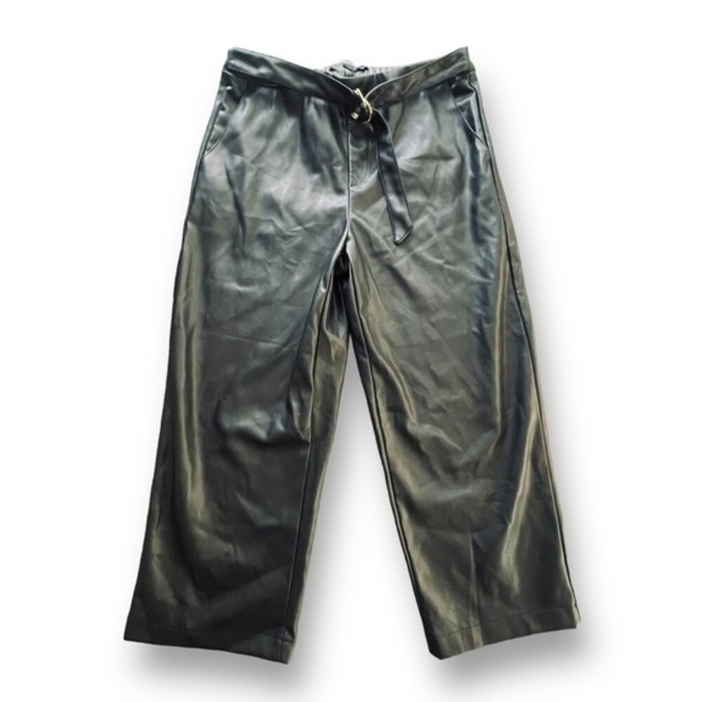 Marc New York Black Vegan Leather Belted Cropped Pants Women's Size 8 Goth NWT